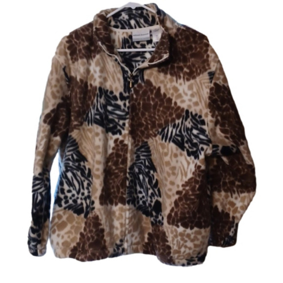 ALFRED DUNNER,ANIMAL PRINT, FLUFFY ZIP UP JACKET, SIZE PXL - Picture 1 of 6